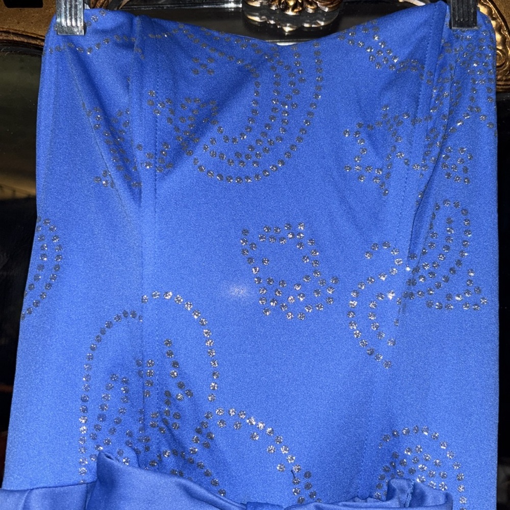 Elegant vintage 80’s Blue Strapless Dress with Bow - Picture 5 of 5